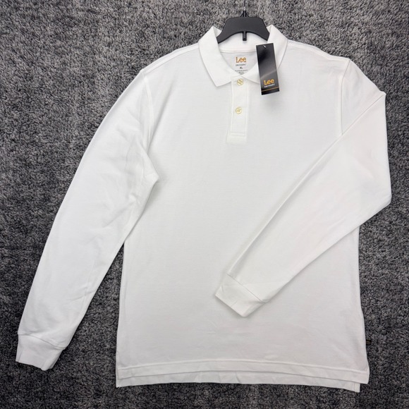 NEW Lee Uniforms Men's XL Long Sleeve Pique Polo Shirt White School Uniform - Picture 1 of 6